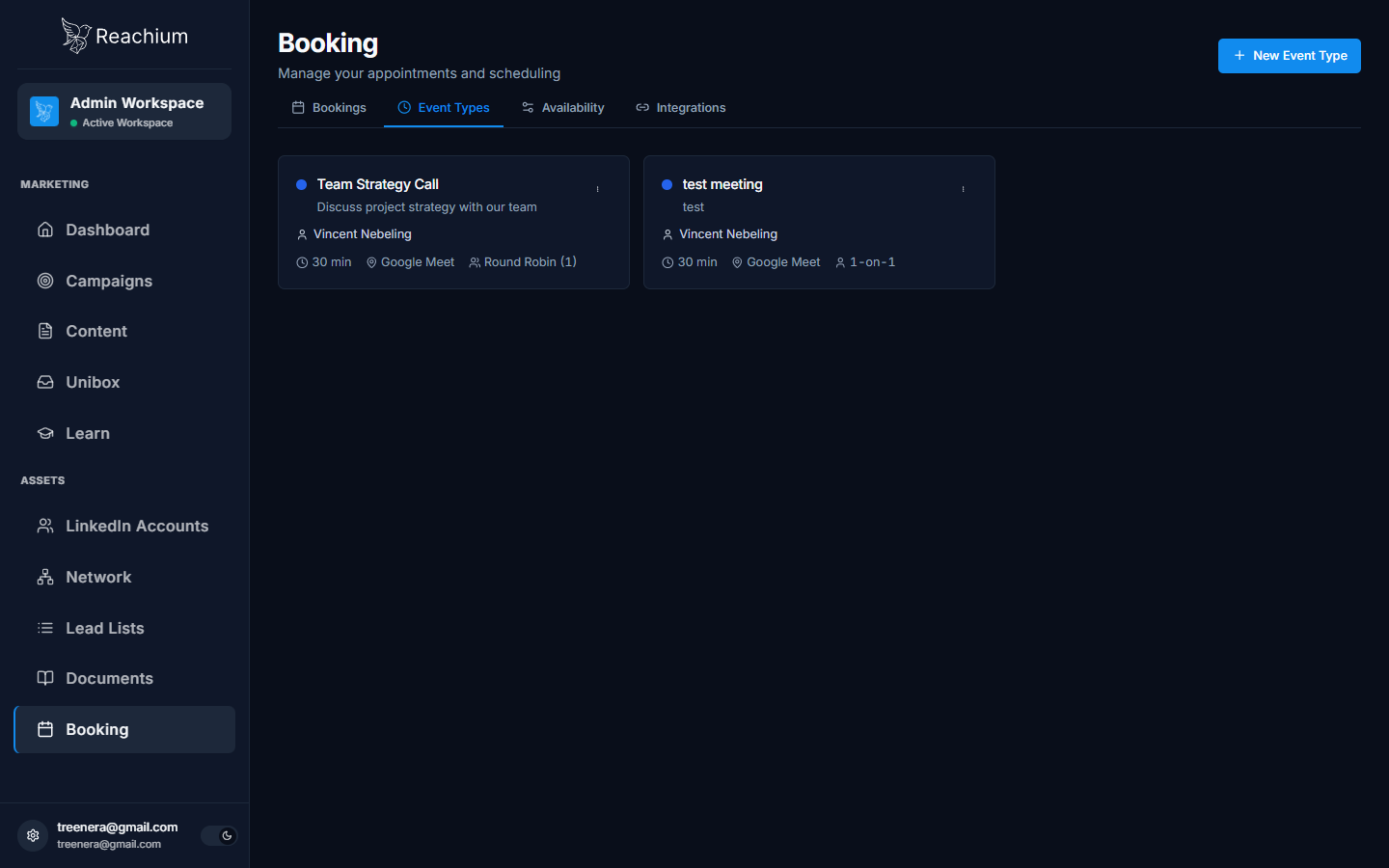 Event Types tab with the New Event Type button