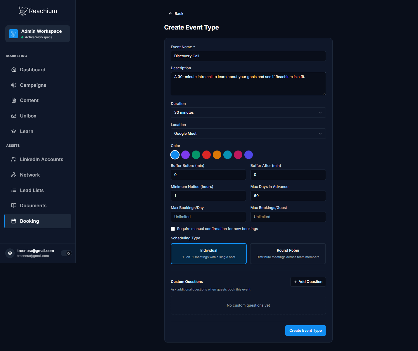 Event Type form filled in with buffers and limits