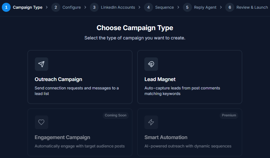 Choose Campaign Type with Outreach Campaign selected