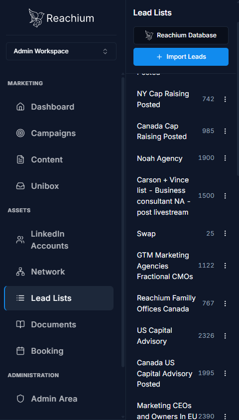 Lead Lists page after export