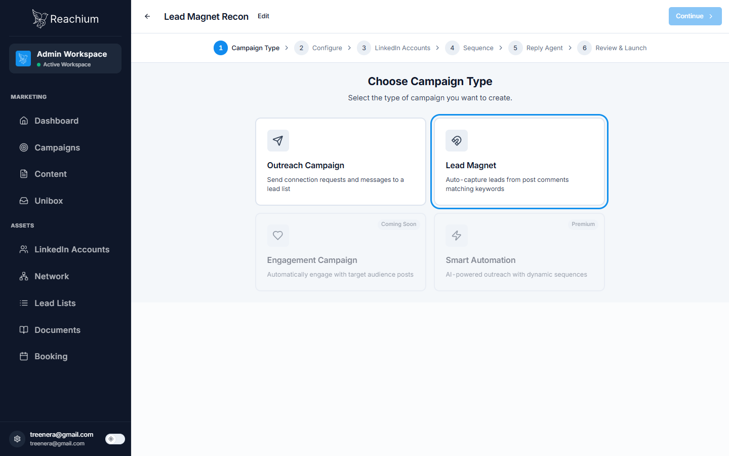 Lead Magnet card selected on the Type picker