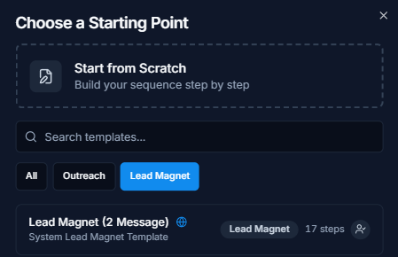 Choose a Starting Point dialog