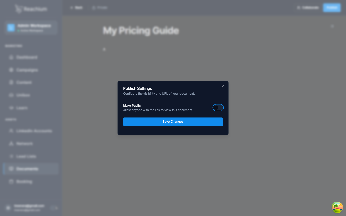 Publish Settings dialog with Make Public toggle off