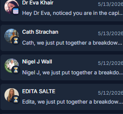 Conversation list showing calendar and hourglass badges on avatars