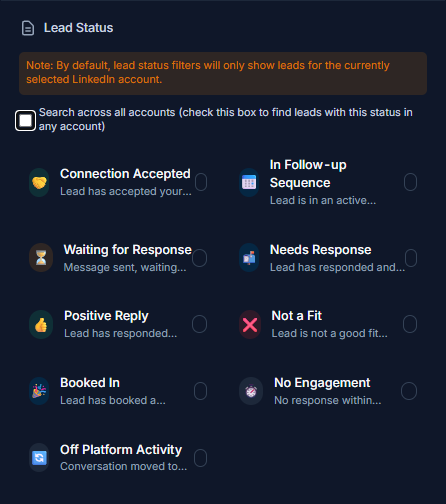 Lead Status legend from the Filter Conversations dialog