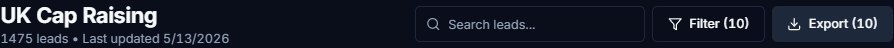 List toolbar with Filter (10) and Export (10) enabled