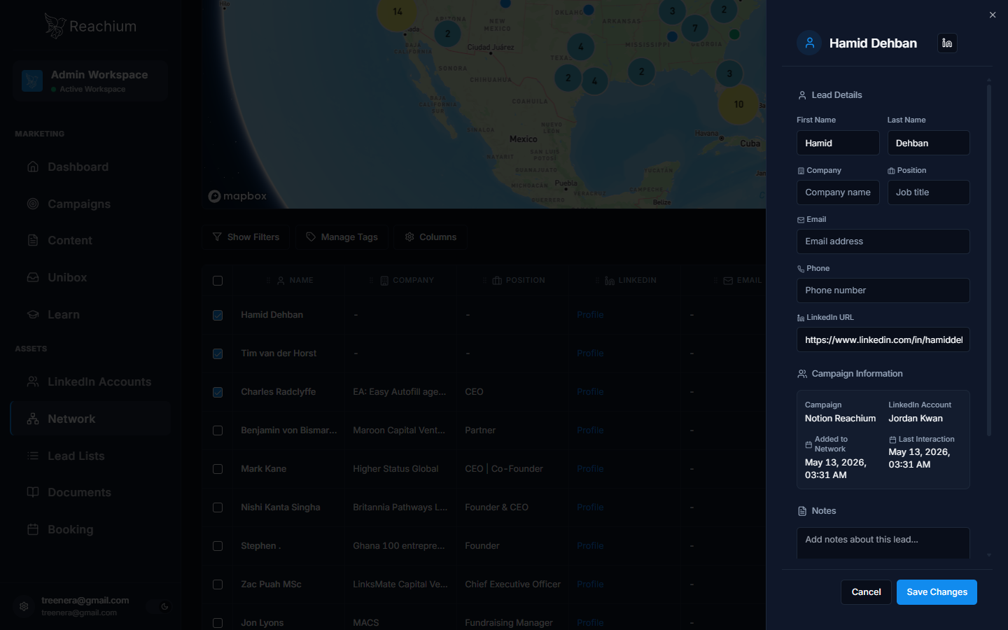 Lead Detail drawer for a single lead with editable fields and tags