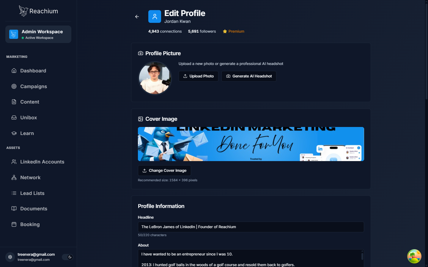Edit Profile page top, Profile Picture and Cover Image sections